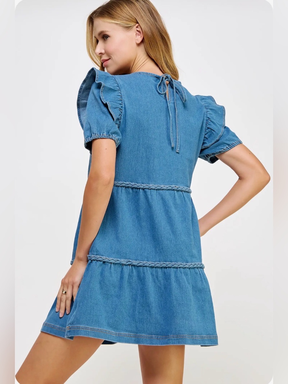 Strut & Bolt - Braid Trim Detail Tiered Mini Dress - Picture 2 of 8